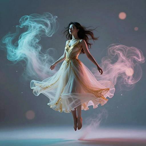 Levitating Girl in Cyan Pink Haze