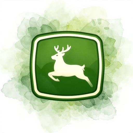 Digital illustration of a green, square, bordered icon with a white silhouette of a leaping deer in the center, surrounded by a watercolor-like green