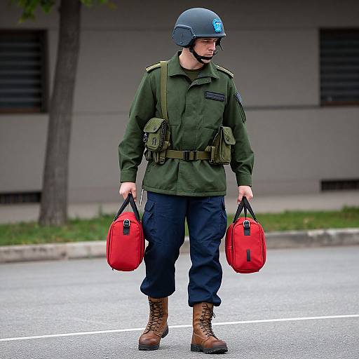 Man in Military Uniform with Gear