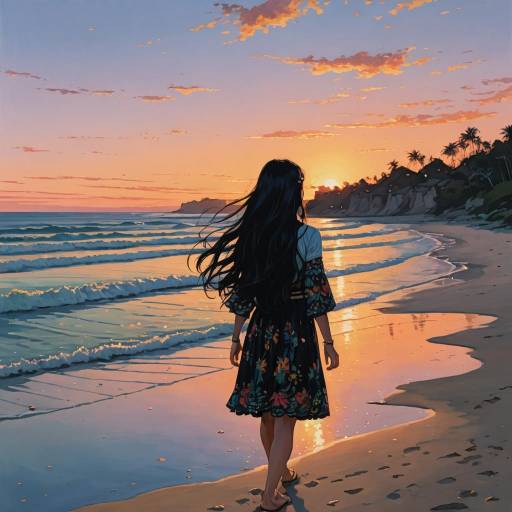 Whimsical Teen Girl on Sunset Beach Whimsical Teen Girl on Sunset Beach