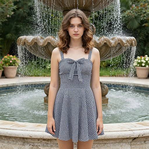 Young Woman by Ornate Fountain