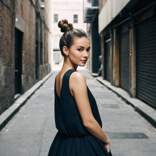 Fashion Model with Half-Up Bun Hairstyle in Urban Alley Fashion Model with Half-Up Bun Hairstyle in Urban Alley