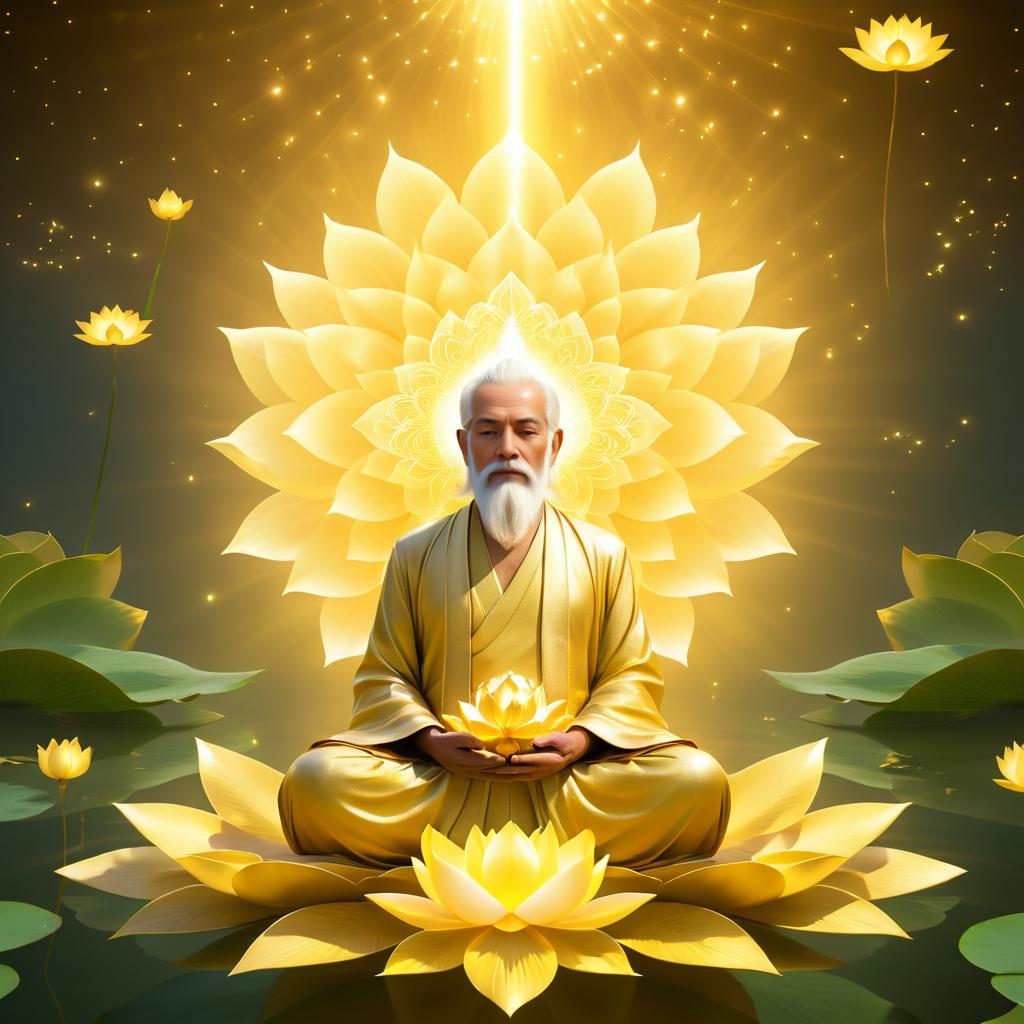 Ethereal Sage on Golden Lotus Flower