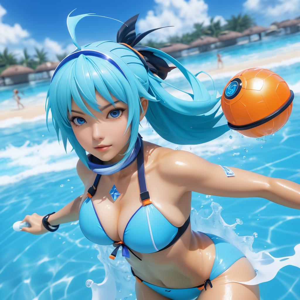 Aqua in Bikini: Evangelion Pilot Artwork