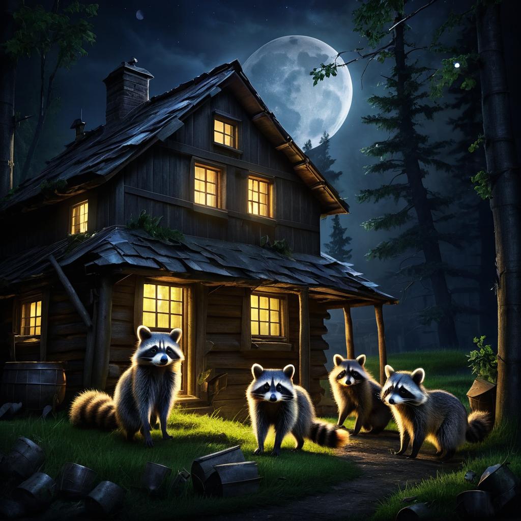 Raccoons' Nighttime Farmhouse Heist