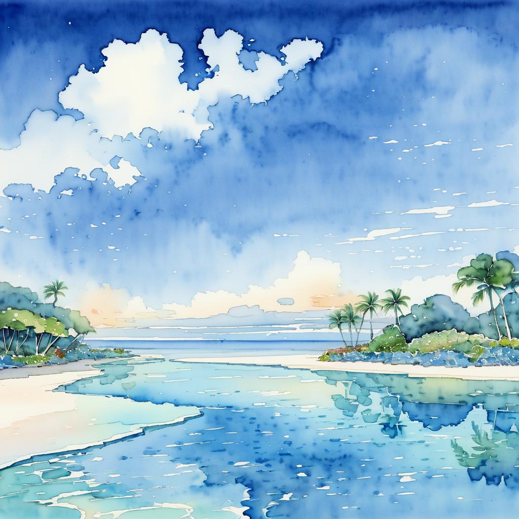 Tranquil Coral Reef Shores in Watercolor