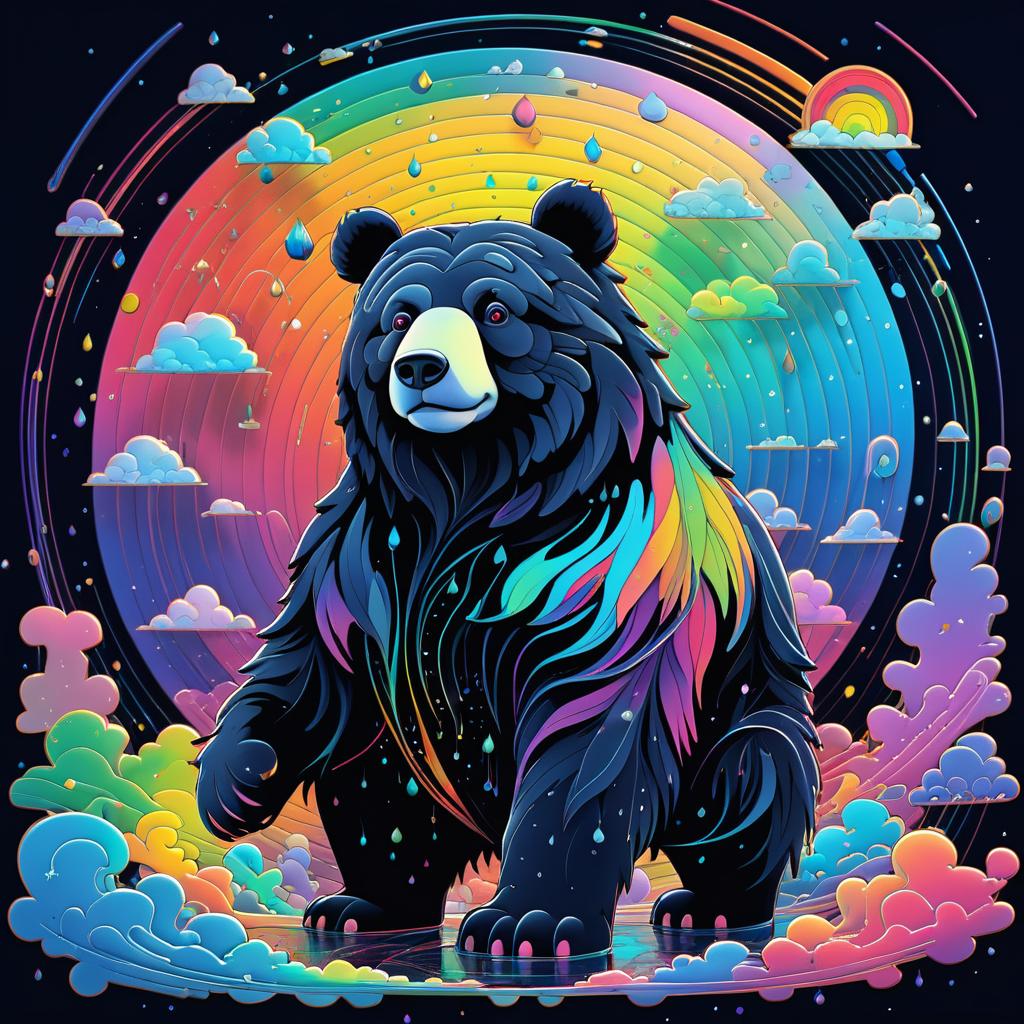 Whimsical Bear in a Psychedelic Landscape