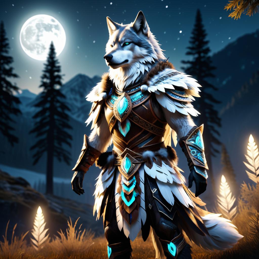 Fierce Wolf Shaman in Moonlit Grove