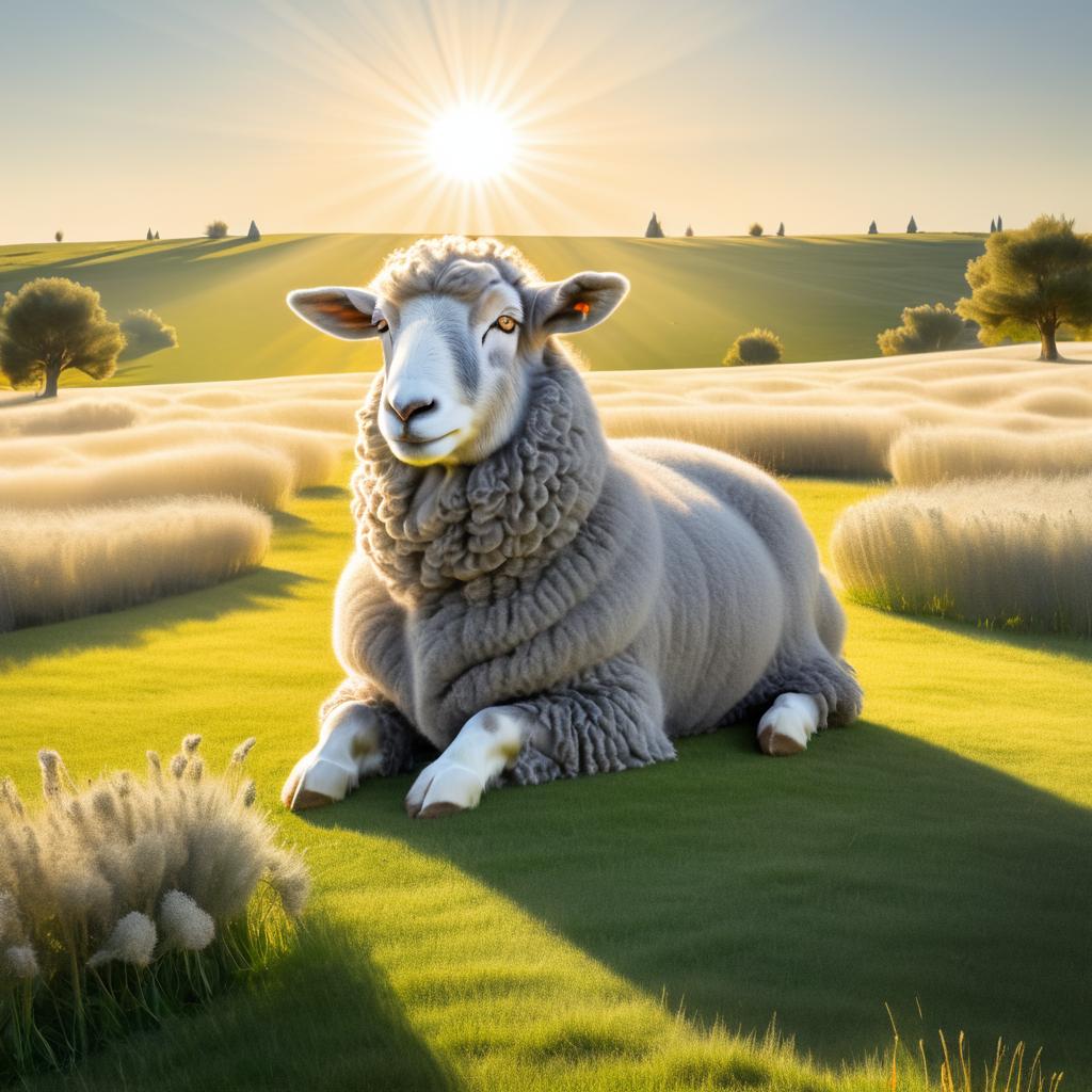 Surreal Gray Sheep in Sunny Meadow