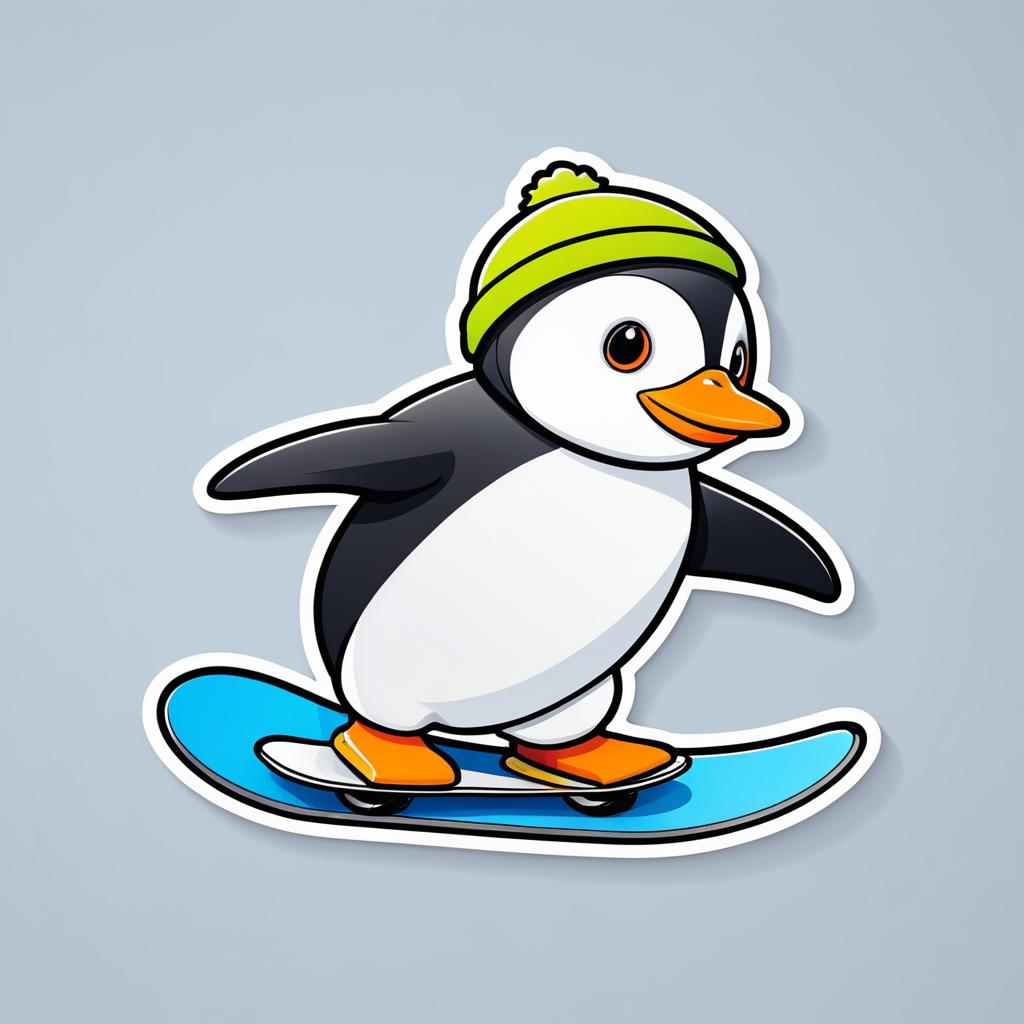 Penguin Snowboarder Die-Cut Sticker Design