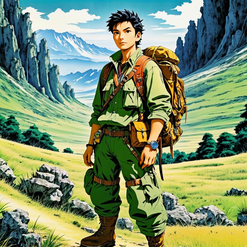 Adventurous Explorer in Anime Wilderness