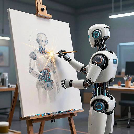 Robot Artist Creating Futuristic Canvas