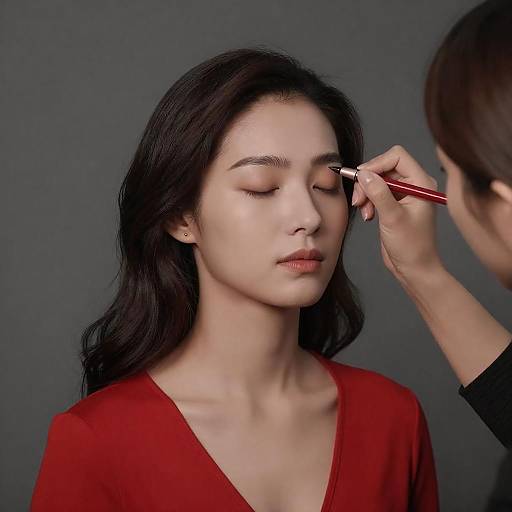 Makeup Session with Red Accents