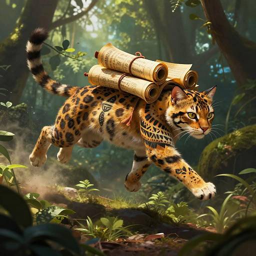 Graceful Tabaxi Explorer Mid-Leap