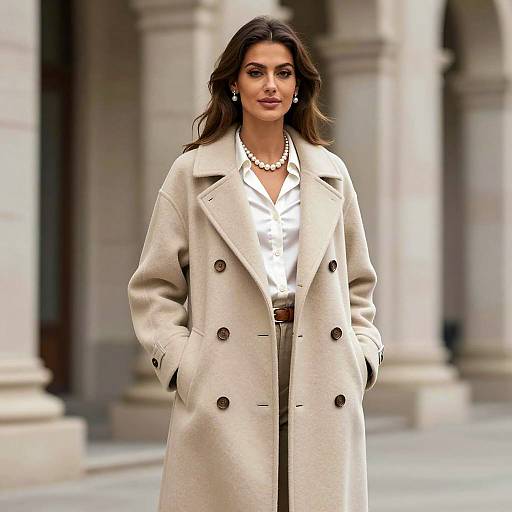 Elegant Woman in Fashionable Beige Coat