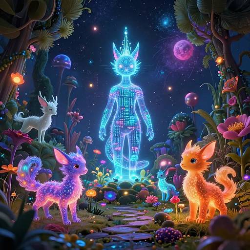 Epic Cosmic Garden with Mythical Creatures