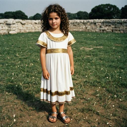 Young Girl in Roman Style Dress Outdoors