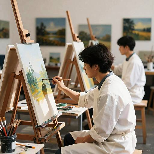 Vibrant Artists at Work in Studio