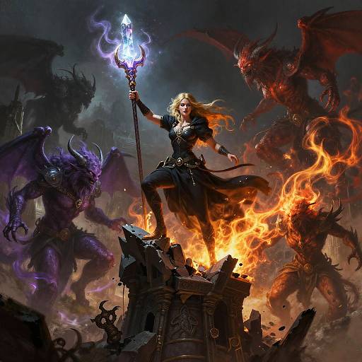 DND Female Wizard vs Elemental Spirits