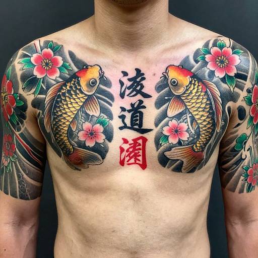 Vibrant Koi Fish and Cherry Blossom Tattoos