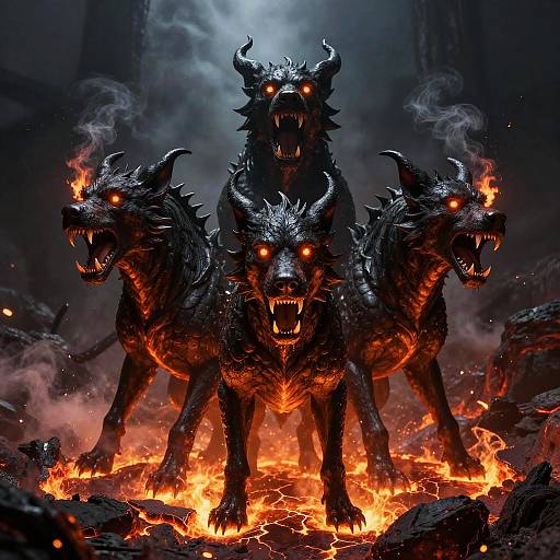Three-Headed Demon Dog from Lava Pit
