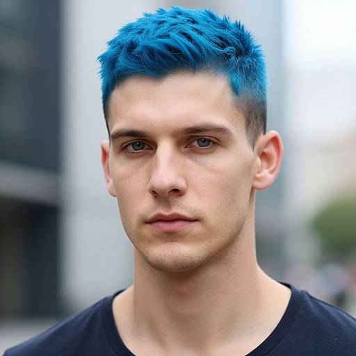 Fit European Man with Vivid Blue Hair
