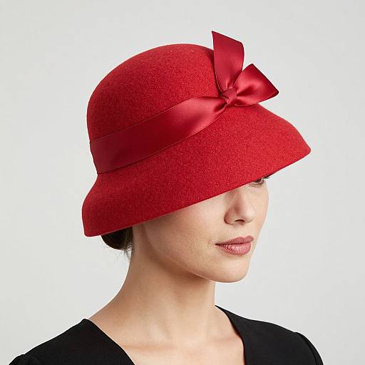 Elegant Woman in Red Felt Cloche Hat
