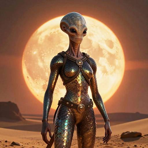 Sci-Fi Alien Female in Desert Moon Landscape