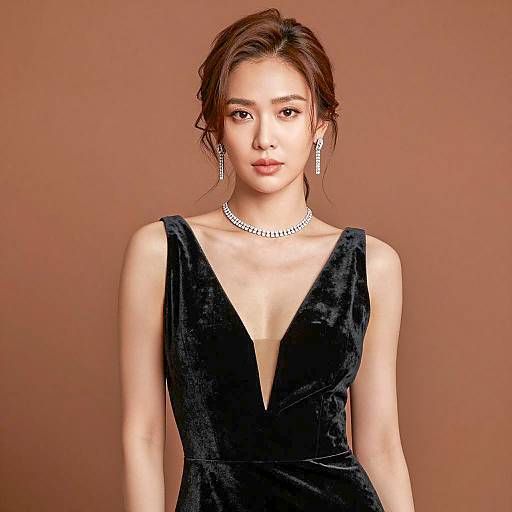 Elegant Asian Woman in Velvet Dress