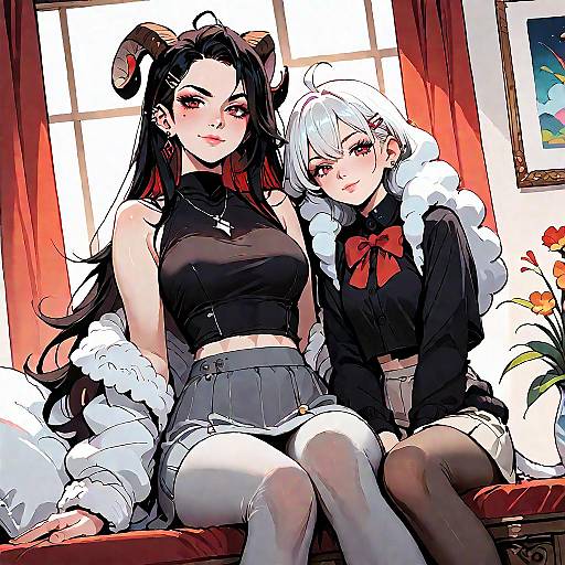 Anime Two Girls Sitting Indoors