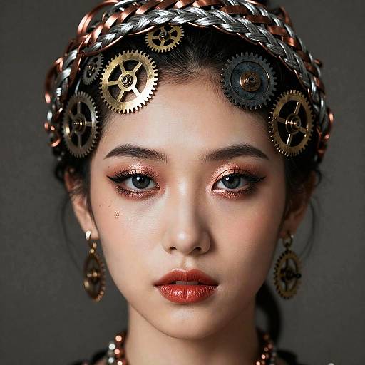 Clockwork Alchemist Portrait with Gilded Eyes