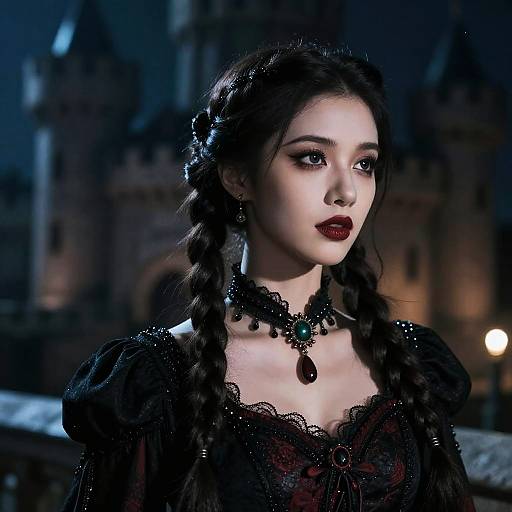Gothic Woman in Mystical Castle Night
