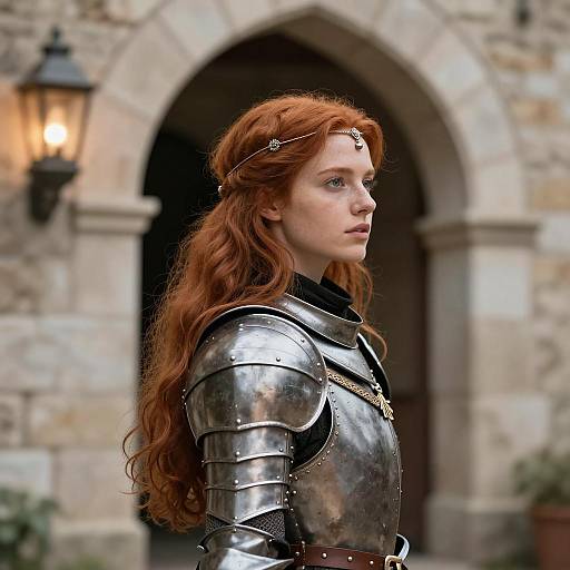Medieval Warrior Portrait of Red-Haired Woman