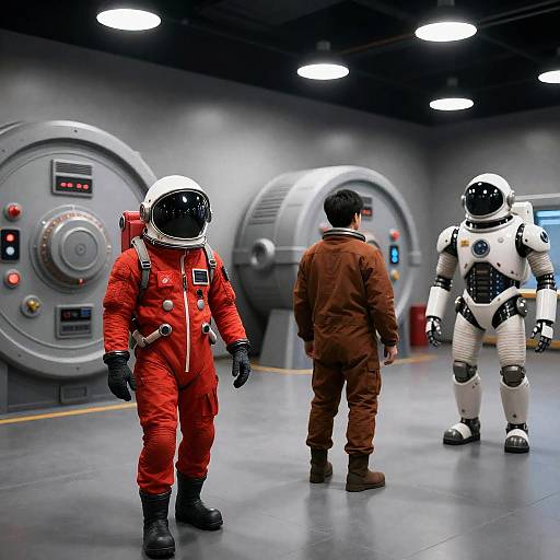 Futuristic Space Interior with Characters