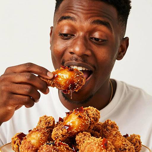 Expressive Portrait of Eating Spicy Chicken