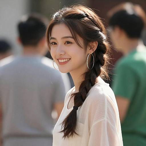 Smiling Woman with Side Braid Outdoors