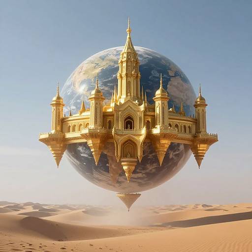 Ethereal Golden Cities Above Desert