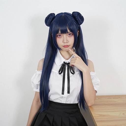 Asian Woman with Twin Buns and Makeup