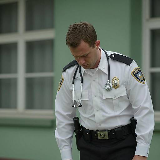 Intense Male Officer in White Uniform