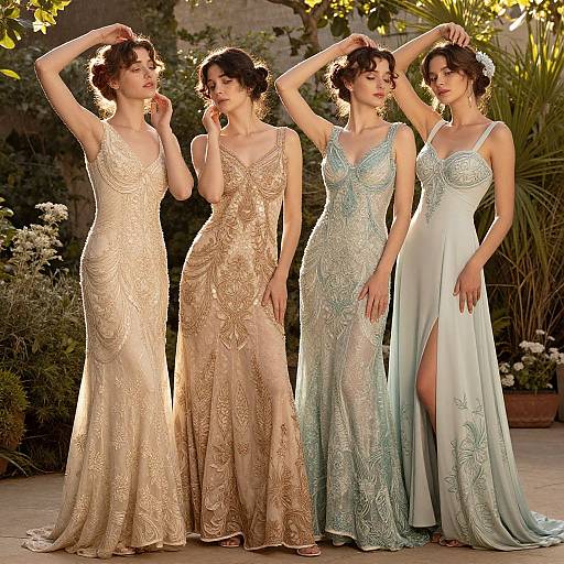Elegant Women in Art Nouveau Gowns