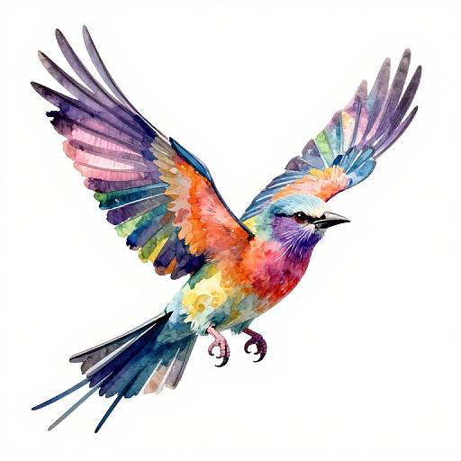 Vibrant Watercolor Bird in Flight