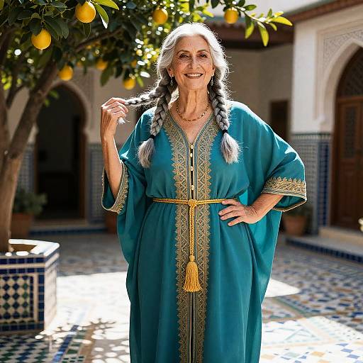 Elderly Woman in Moroccan Courtyard