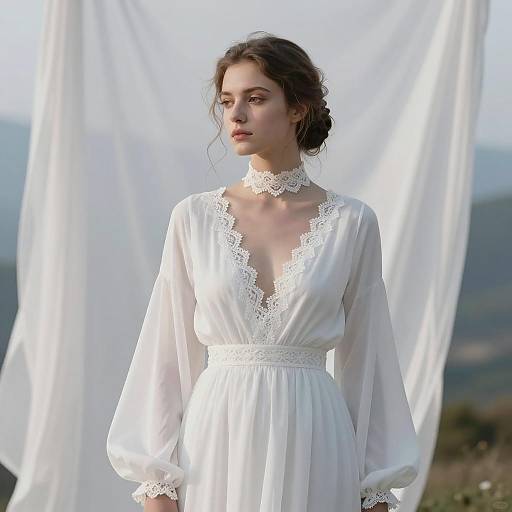 Ethereal Woman in Flowing White Dress