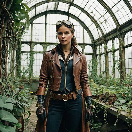 Steampunk Explorer in Victorian Greenhouse
