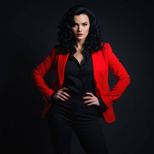 Confident woman in red blazer and black blouse