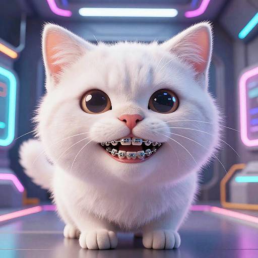 Fluffy Cat with Shiny Braces