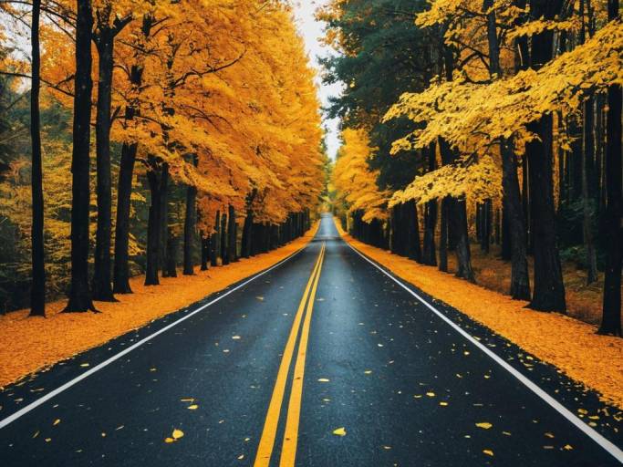 Autumn Road with Fall Foliage