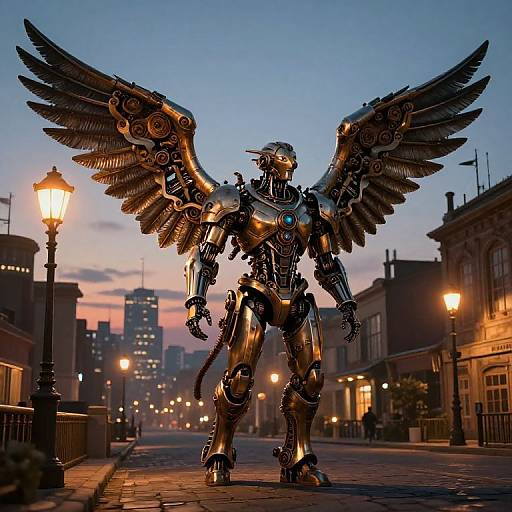 Steampunk Cityscape with Mechanical Wings