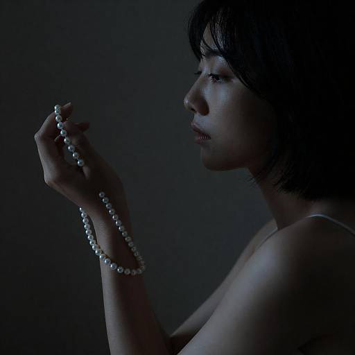 Moody Profile of Woman with Pearls