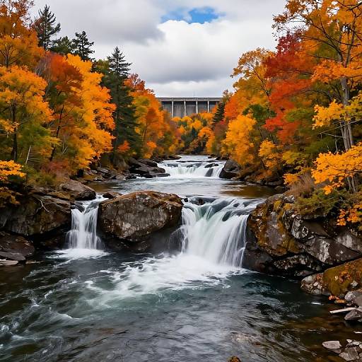 Autumn Waterfalls by Serene River